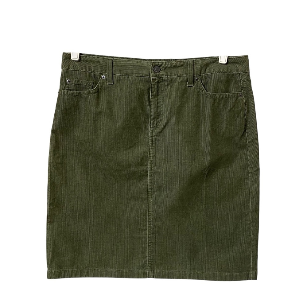 L.L. Bean favorite fit dark green earthy corduroy straight skirt size 14